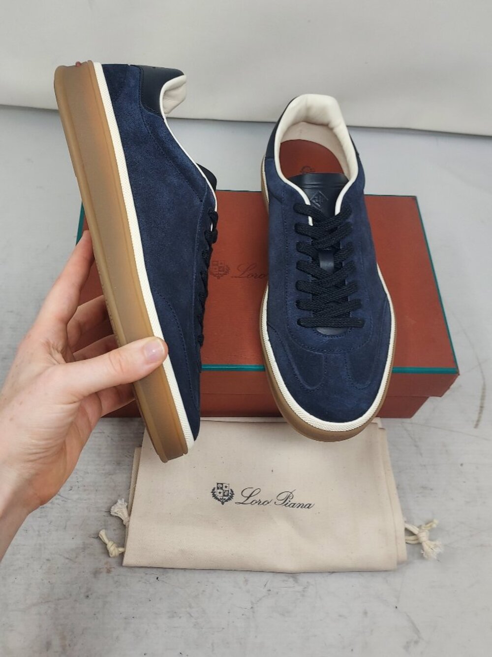Loro Piana WOMENS Blue Navy Tennis Walk Suede Sneaker